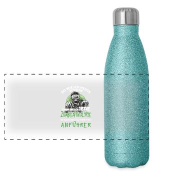 Zombie Apokalypse Mann - Panorama Glitzer Isolierflasche 500 ml - Blau Glitzer - Vorne