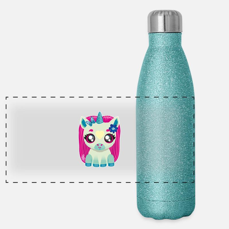 Kleines Baby Einhorn mit Schmetterling Panorama Glitzer Isolierflasche 500 ml
