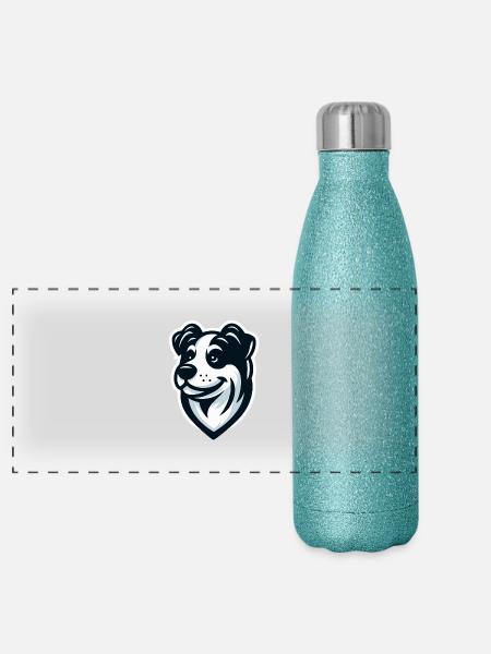 Doggy: Illustration of a Friend - Panoramic Glitter Thermal Bottle 500 ml - blue glitter - Front