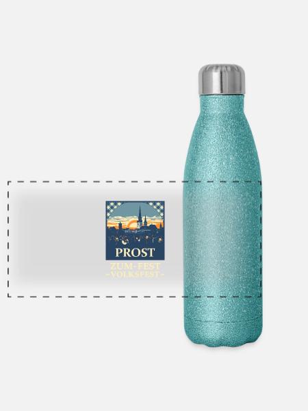 Bayrische Volksfest - Panorama Glitzer Isolierflasche 500 ml - Blau Glitzer - Vorne