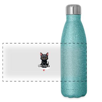 Nuage de cœur de chat Catbee - Gourde isotherme panoramique pailletée 500 ml - paillettes bleues - Devant