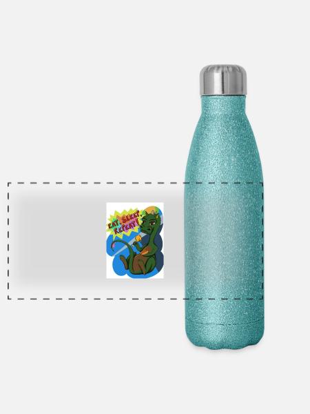 Eat sleep repeat - Panoramic Glitter Thermal Bottle 500 ml - blue glitter - Front