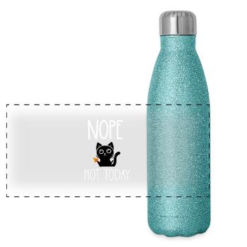 Nope not today cat with pizza - Panoramic Glitter Thermal Bottle 500 ml - blue glitter - Front