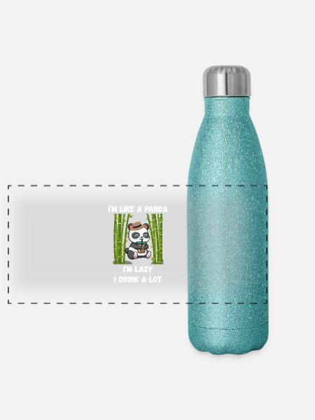 Lazy-Panda-Modus - Panorama Glitzer Isolierflasche 500 ml - Blau Glitzer - Vorne