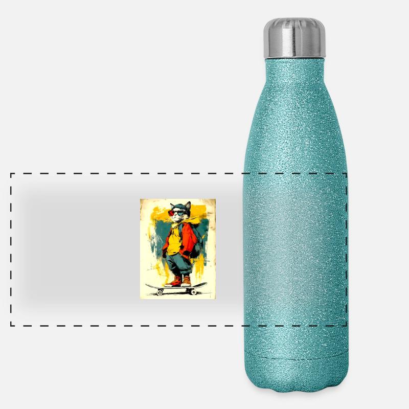 Cool cat on skateboard - modern, stylish Panoramic Glitter Thermal Bottle 500 ml