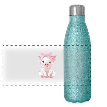 Mignon bébé cochon noeud - Gourde isotherme panoramique pailletée 500 ml - paillettes bleues - Devant