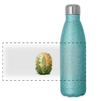 Planche de surf dans la jungle – Nature & Adventure Design - Gourde isotherme panoramique pailletée 500 ml - paillettes bleues - Devant