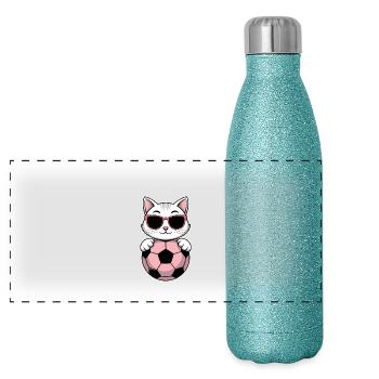 Soccer Girl Cat Drôle Joueur de Football Cadeau - Gourde isotherme panoramique pailletée 500 ml - paillettes bleues - Devant
