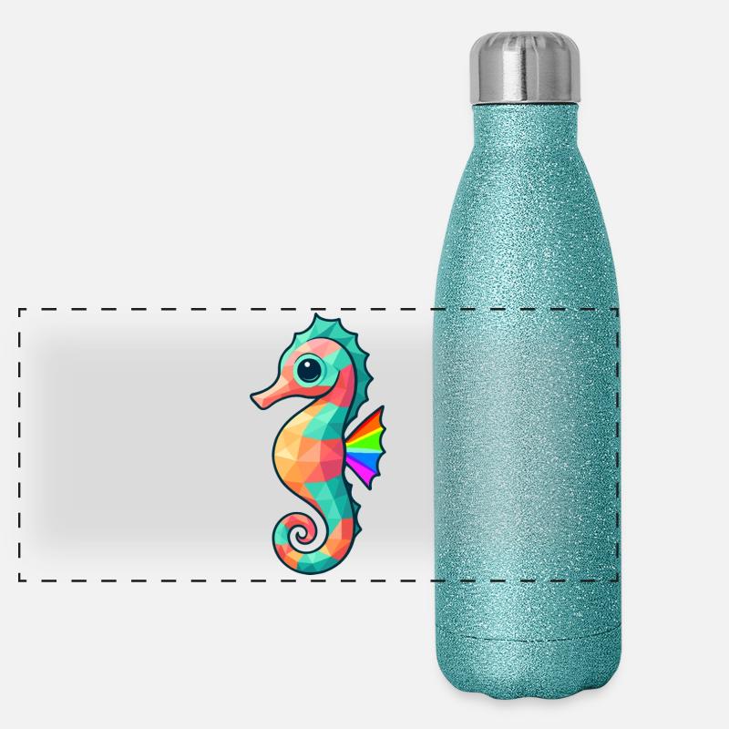Conception d’hippocampe colorée avec des couleurs arc-en-ciel Gourde isotherme panoramique pailletée 500 ml