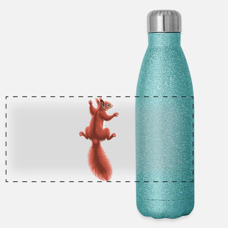 Süßes kletterndes rotes Eichhörnchen Panorama Glitzer Isolierflasche 500 ml