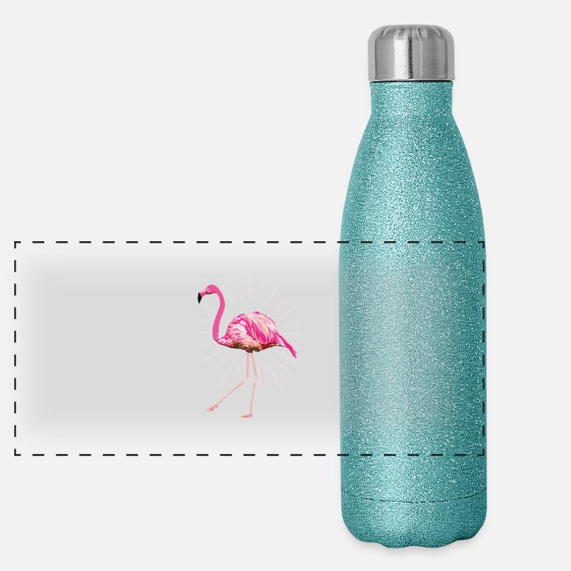 Flamingo poly rayons été rose rose oiseaux Gourde isotherme panoramique pailletée 500 ml