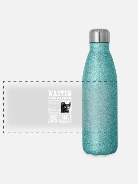 schrödinger's cat wanted white - Panoramic Glitter Thermal Bottle 500 ml - blue glitter - Front