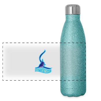 Alopias superciliosus, Eyed thresher shark - Panoramic Glitter Thermal Bottle 500 ml - blue glitter - Front