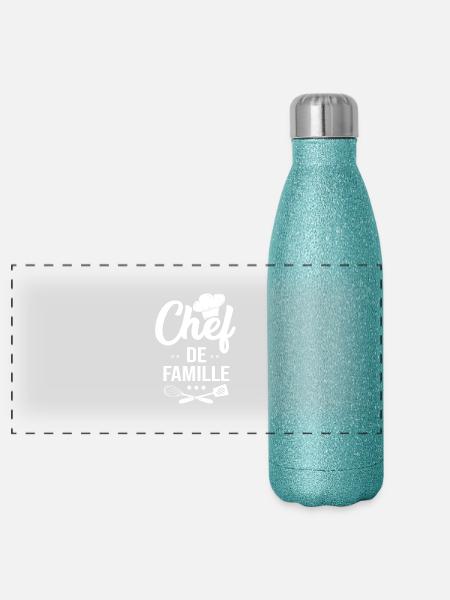 Papa chef de famille cadeau tablier fête des pères - Gourde isotherme panoramique pailletée 500 ml - paillettes bleues - Devant
