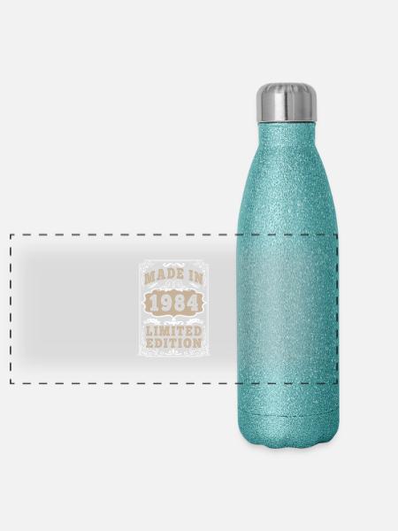 Original 1984 Vintage Vintage Retro Birthday - Gourde isotherme panoramique pailletée 500 ml - paillettes bleues - Devant