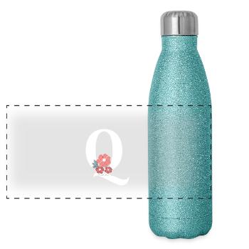 Lettre q fleurs minimalistes - Gourde isotherme panoramique pailletée 500 ml - paillettes bleues - Devant