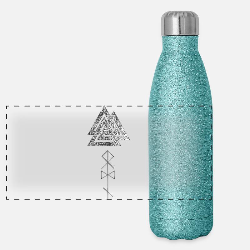 Valknut avec des runes Odin Gourde isotherme panoramique pailletée 500 ml