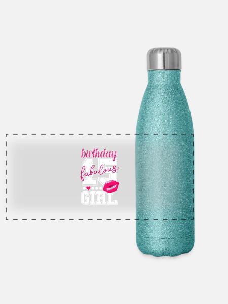 15 Jahre alt, 15. Geburtstag pink Kiss birthday - Panorama Glitzer Isolierflasche 500 ml - Blau Glitzer - Vorne