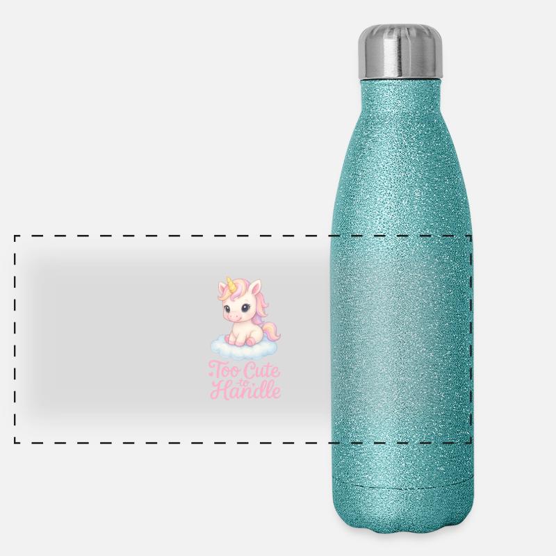 Trop mignon pour être manipulé - Bébé licorne avec nuage Gourde isotherme panoramique pailletée 500 ml
