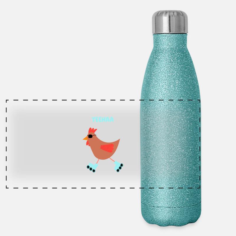 Chilliges Huhn - Mit Sonnenbrille auf Inlineskater - Panorama Glitzer Isolierflasche 500 ml - Blau Glitzer