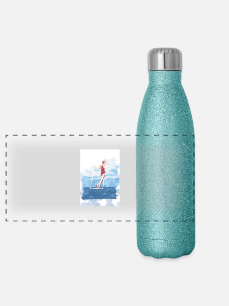 Frau in rotem Badeanzug schaukelt am meer - Panorama Glitzer Isolierflasche 500 ml - Blau Glitzer - Vorne