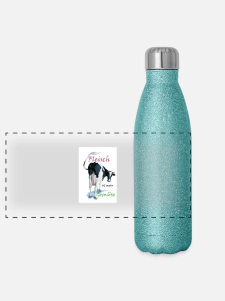 Fleisch ist mein Gemüse - Kuh - Panorama Glitzer Isolierflasche 500 ml - Blau Glitzer - Vorne