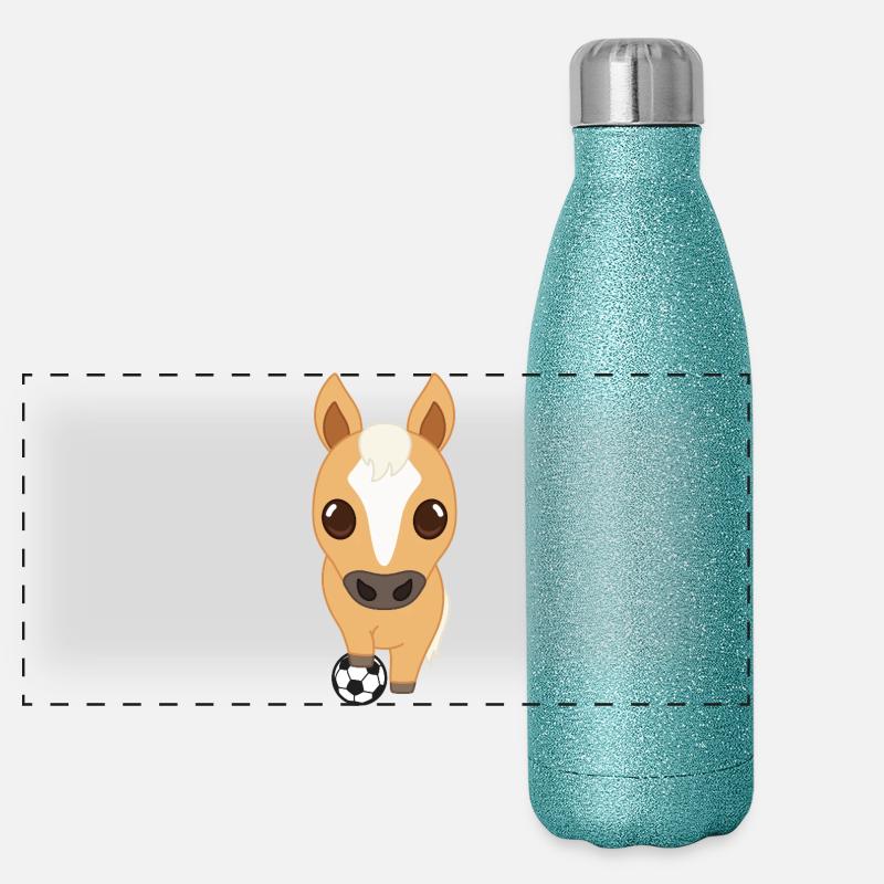 Fußball-Pferd Cartoon Panorama Glitzer Isolierflasche 500 ml