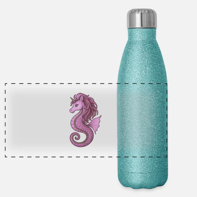 Seahorse Unicorn Pink Violet Panoramic Glitter Thermal Bottle 500 ml