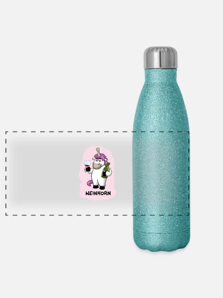 Weinhorn Einhorn - Panorama Glitzer Isolierflasche 500 ml - Blau Glitzer - Vorne