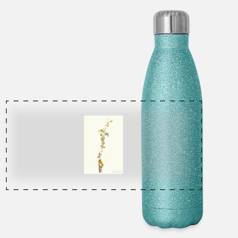 Cacaoyer Theobroma Cacao aquarelle dessin Poste - Gourde isotherme panoramique pailletée 500 ml - paillettes bleues