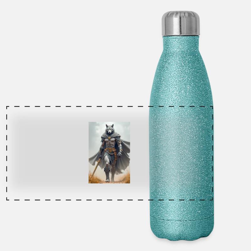 Wepwawet, wolf-headed god, guarding a tomb entranc Panoramic Glitter Thermal Bottle 500 ml