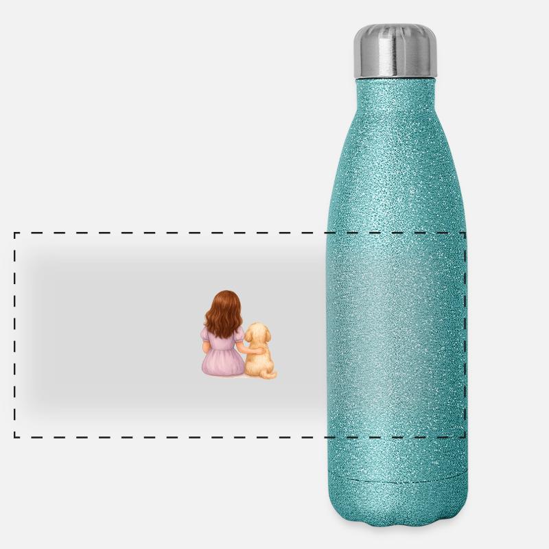 Kleines Mädchen mit Hund Panorama Glitzer Isolierflasche 500 ml