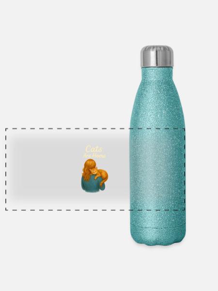 Cats Are Home – Geborgenheit mit Katze - Panorama Glitzer Isolierflasche 500 ml - Blau Glitzer - Vorne