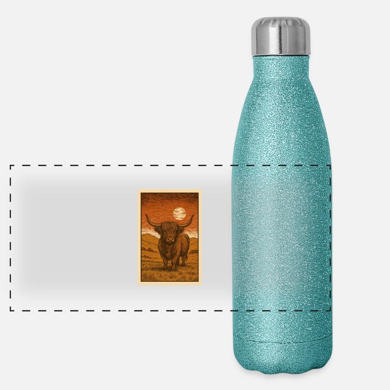 Schottisches Highlander-Rind Panorama Glitzer Isolierflasche 500 ml
