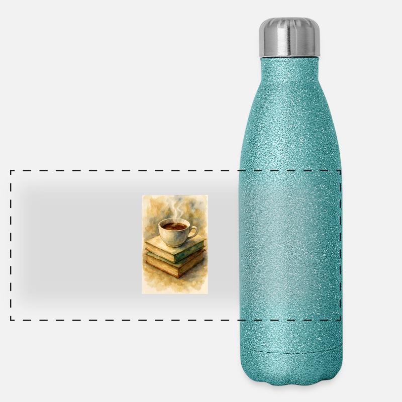 Buch und Kaffee Panorama Glitzer Isolierflasche 500 ml