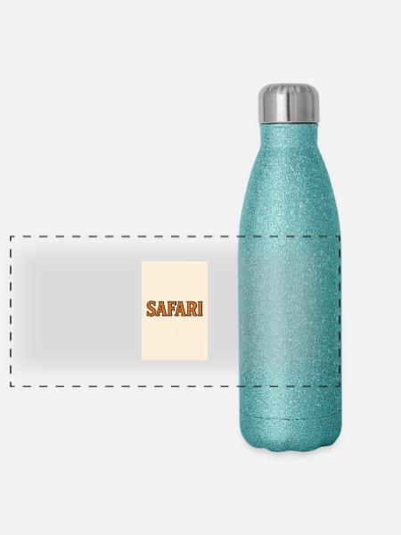 Safari lettering in color - Panoramic Glitter Thermal Bottle 500 ml - blue glitter - Front