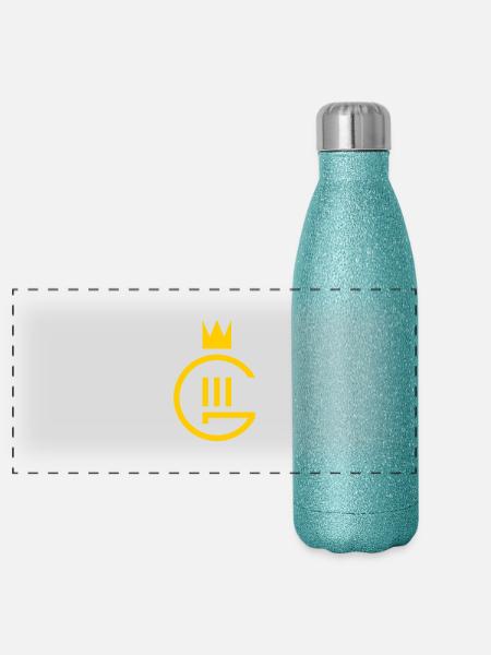 Gustaf III monogram - Panoramic Glitter Thermal Bottle 500 ml - blue glitter - Front