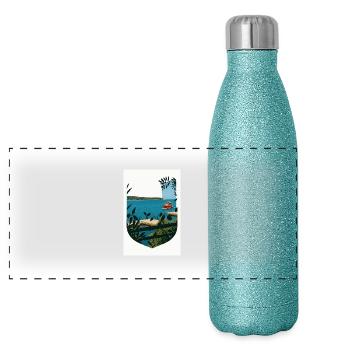 Island view – Croatian relaxation zone - Panoramic Glitter Thermal Bottle 500 ml - blue glitter - Front
