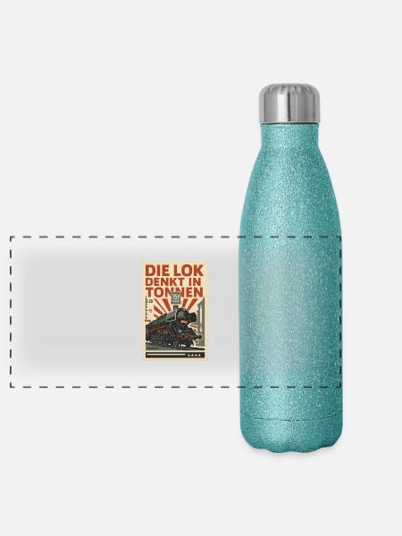 Eisenbahn Lok denkt in Tonnen Dampflok - Panorama Glitzer Isolierflasche 500 ml - Blau Glitzer - Vorne