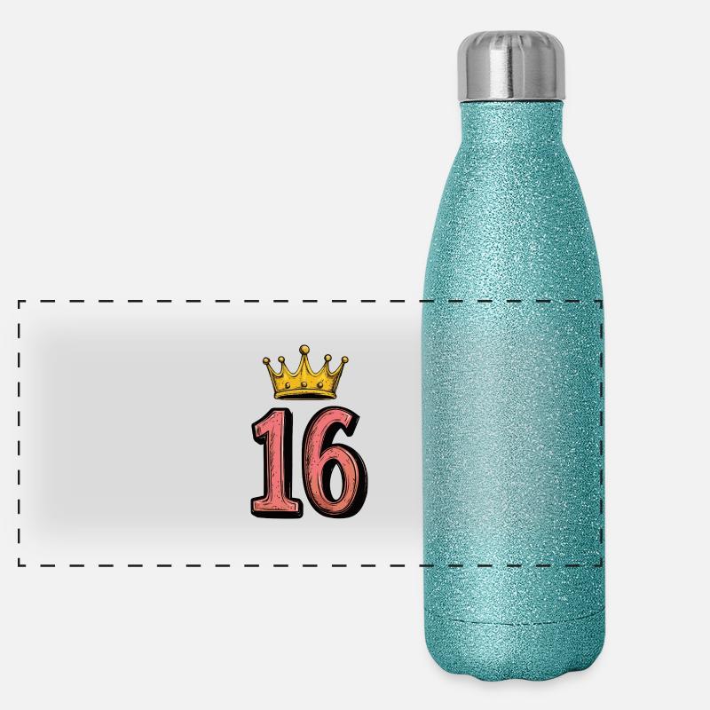 16 Zahl Krone Panorama Glitzer Isolierflasche 500 ml