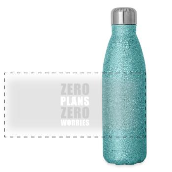 Zero Plans Zero Worries Funny Sarcasm Quote - W - Panoramic Glitter Thermal Bottle 500 ml - blue glitter - Front