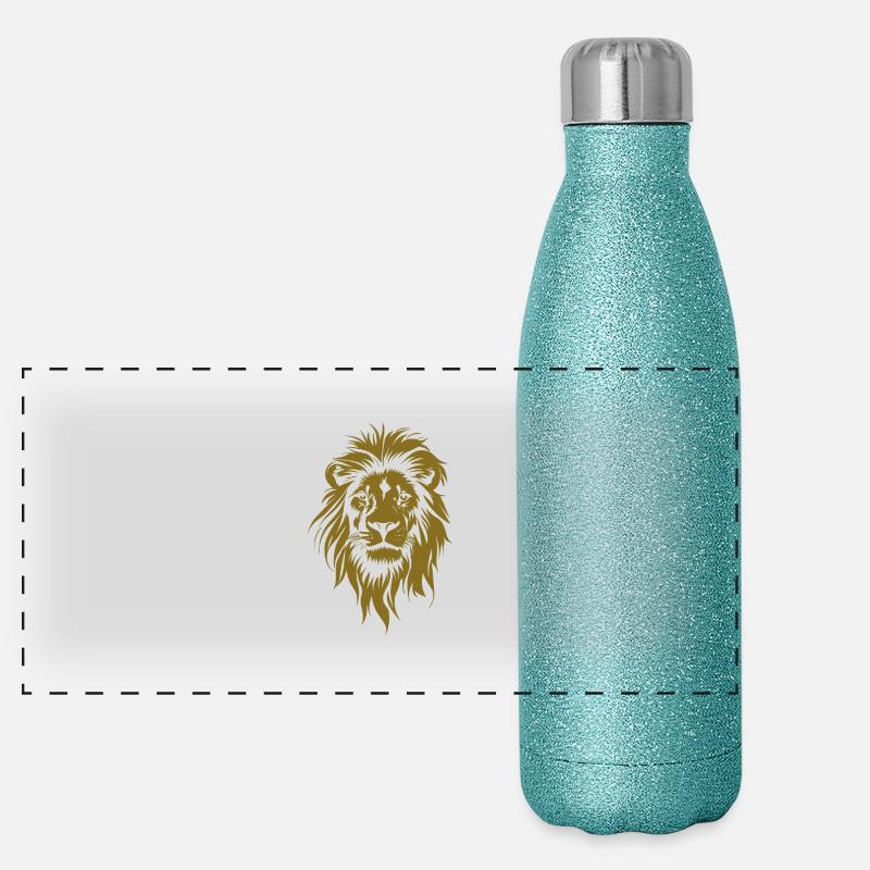 Visage de lion doré Gourde isotherme panoramique pailletée 500 ml