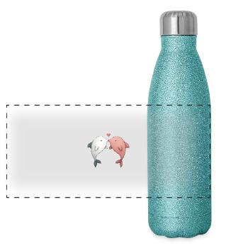 Dolphin Couple Boyfriend Girlfriend - Panoramic Glitter Thermal Bottle 500 ml - blue glitter - Front