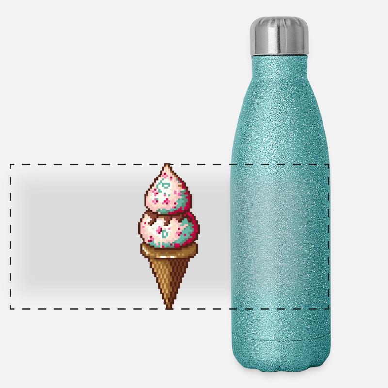 Pixel Eiscreme in Pixelkunst Panorama Glitzer Isolierflasche 500 ml