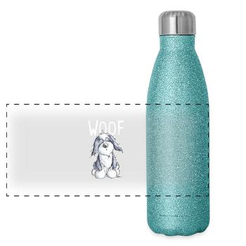 Woof Bearded Collie - Beardie - Geschenk - Comic - Panorama Glitzer Isolierflasche 500 ml - Blau Glitzer - Vorne