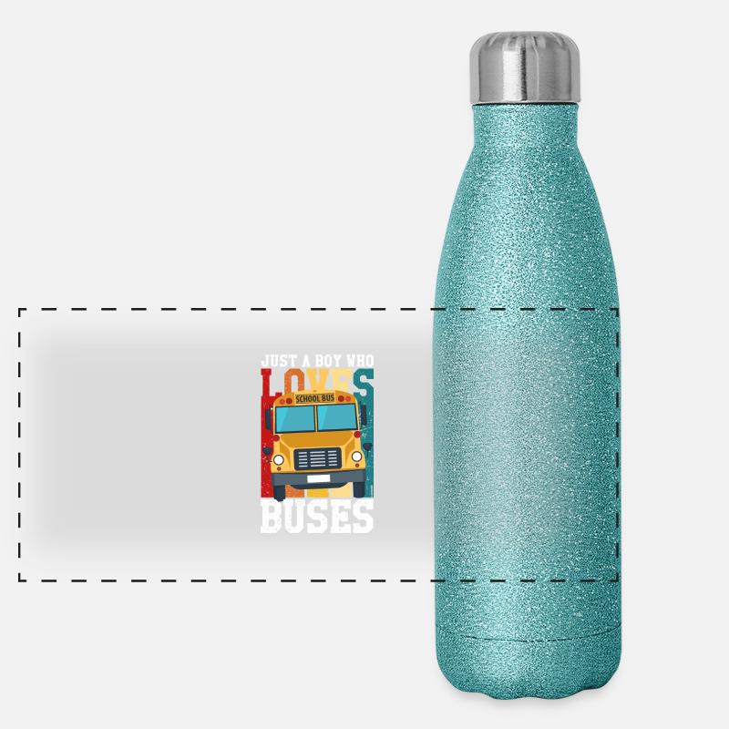 Vintage Nur ein Junge, der Busse liebt Panorama Glitzer Isolierflasche 500 ml