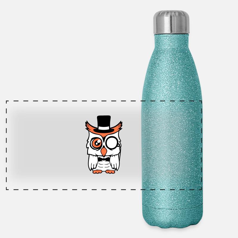 Sir Owl Top Hat Monocle Glasses Rich Mr. Panoramic Glitter Thermal Bottle 500 ml