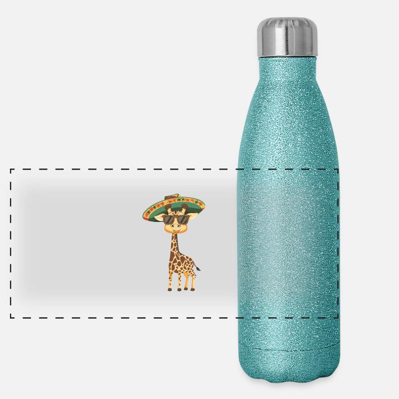 Giraffe Funny Sombrero Panoramic Glitter Thermal Bottle 500 ml