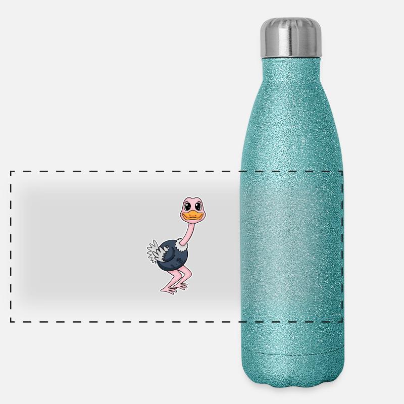 Strauß Motiv Zootiere Panorama Glitzer Isolierflasche 500 ml