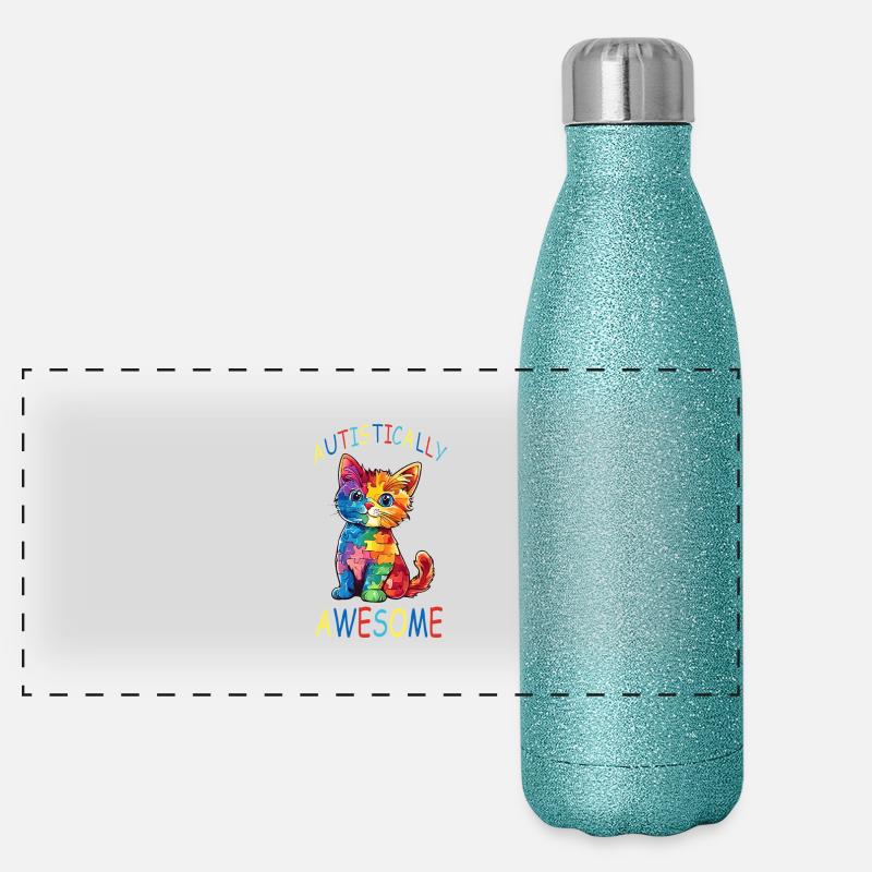 Autistically Awesome Autismus Katze Panorama Glitzer Isolierflasche 500 ml